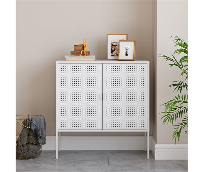 Aparador Castelli con 2 puertas perforadas acero Blanco