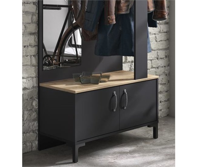 Mueble recibidor con espejo MANCHESTER Negro/ Madera