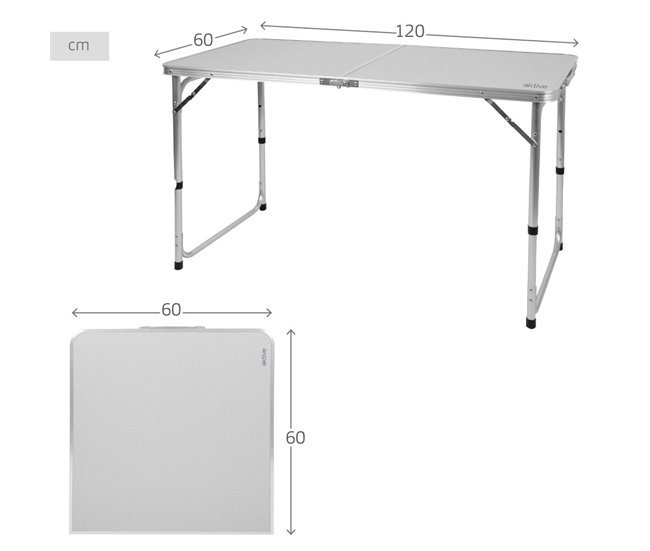 Aktive Mesa plegable camping ajustable en altura y antideslizante Gris
