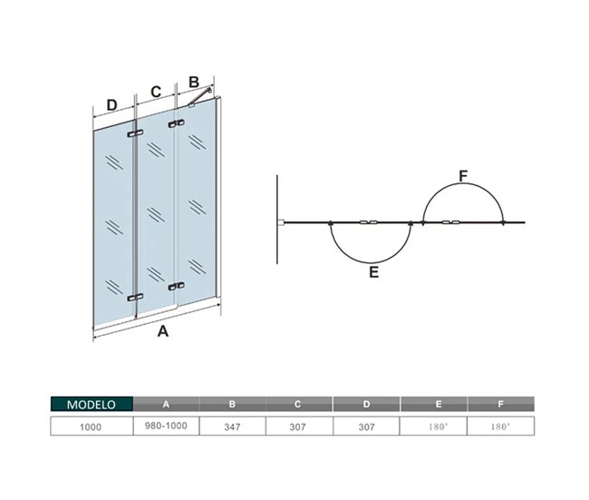 Mampara de Bañera Plegable Vidrio Templado con 3 hojas abatibles,Barra Soporte 35cm Blanco/ Gris
