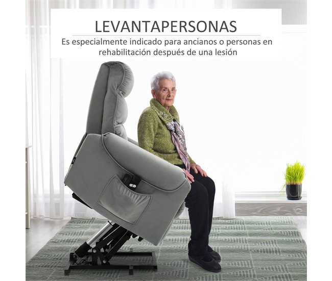 Sillón de Masaje Levantapersonas Poliéster, Espuma y Acero HOMCOM Gris