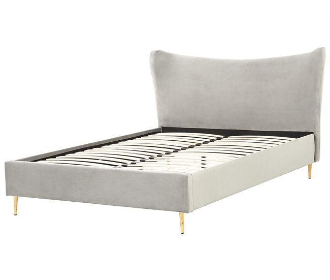 Beliani Cama con somier Terciopelo CHALEIX 168x212 Gris Claro