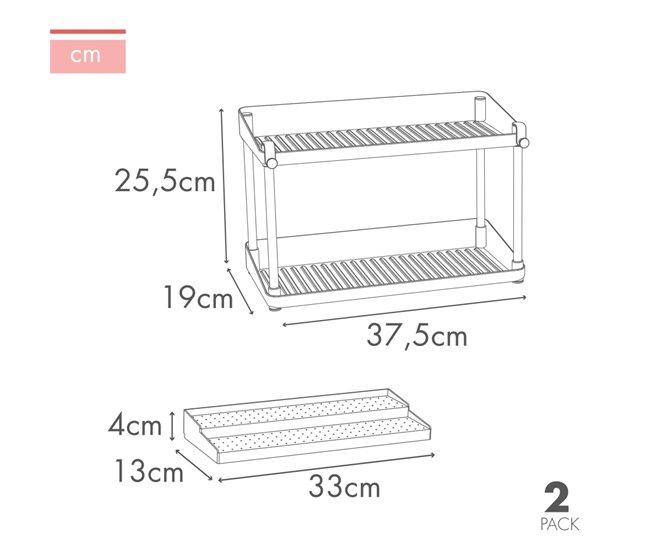 Pack 2 estanterías para especias c/dos alturas Max Home Blanco