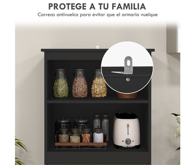 Alacena de Cocina MDF, Vidrio Templado HOMCOM, hogar - cocina Negro