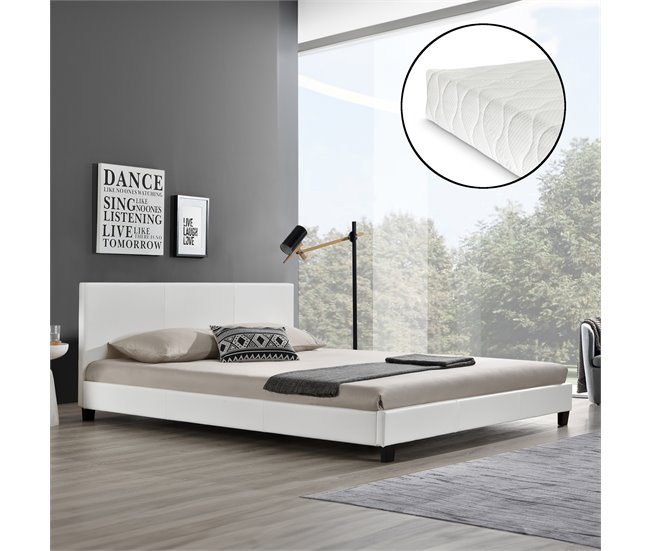 [Corium] Cama Albacete cuero sintético moderna - con colchón 169x210 Blanco