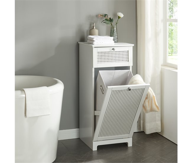 Mueble para ropa sucia Karlsøy con cesto extraíble MDF Blanco