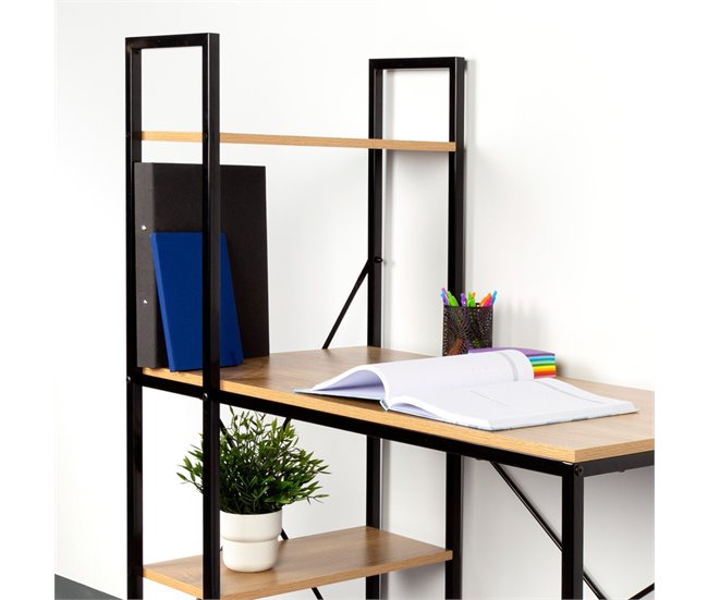 Max Home Escritorio con estantería madera y acero 120x64 Negro/ Madera