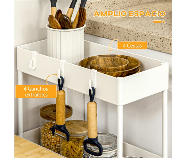 Carrito Auxiliar Acero, ABS HOMCOM, hogar Blanco