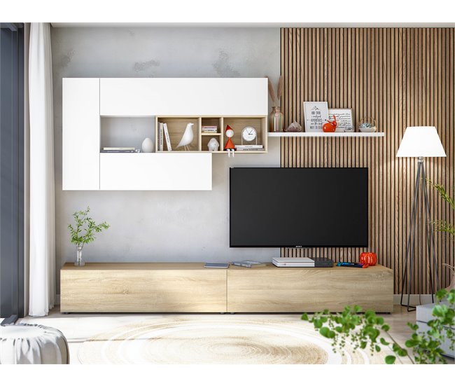 Compacto tv 260cm blanco y roble MANHATTAN Blanco/ Madera