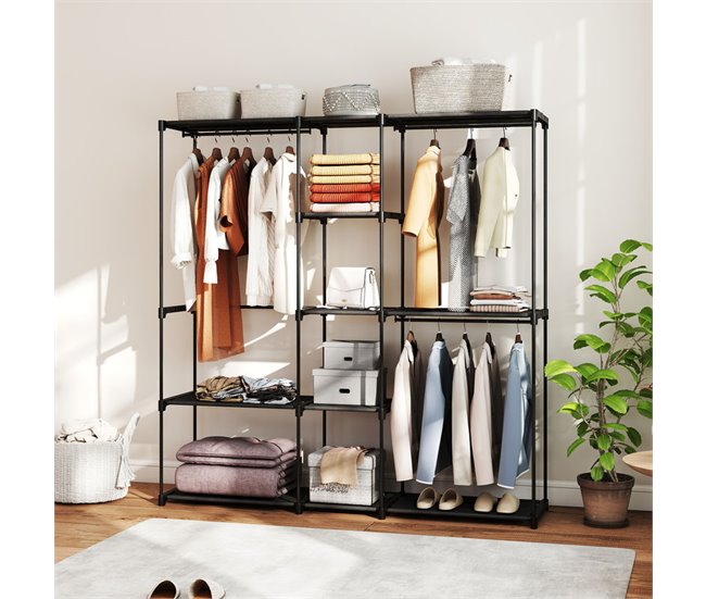 Armario Ropa Portátil Metal, Tela no Tejida HOMCOM Negro