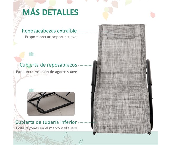 Tumbona de Jardín Metal Galvanizado y Texteline Outsunny Gris