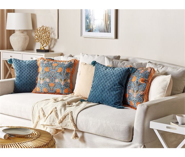 Beliani Cojín decorativo RIBES Azul