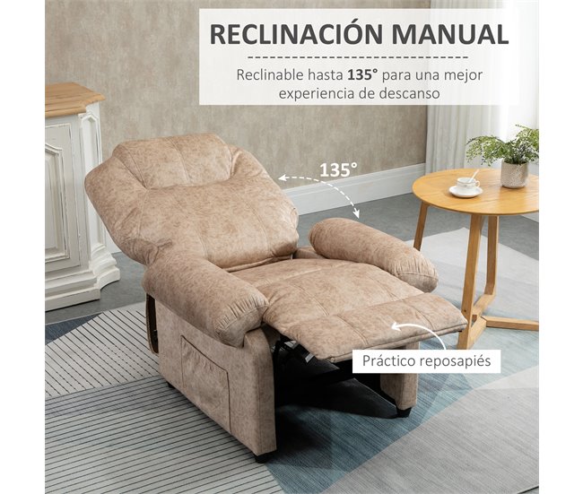 Sillón Relax Reclinable Poliéster, Espuma, Metal HOMCOM Crudo
