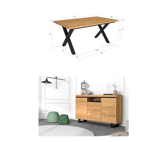 Conjunto Muebles de Salón, Mesa, Aparador Roble