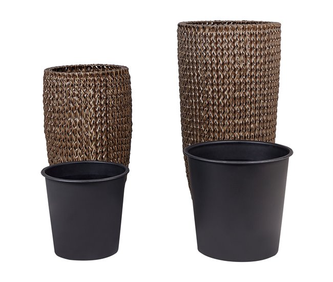 Beliani Conjunto de 2 macetas CEDRUS Marron