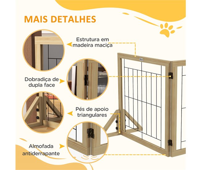 Barrera para Perros Pino, Acero PawHut Madera
