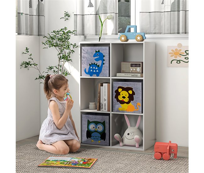 Estantería Juguetes Infantil MDF, Melamina, Tela no Tejida Blanco/ Gris