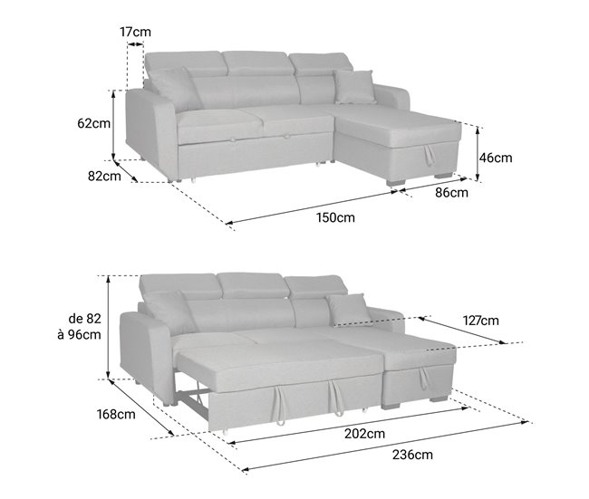 Sofá cama esquinero de 3 plazas WARREN Negro