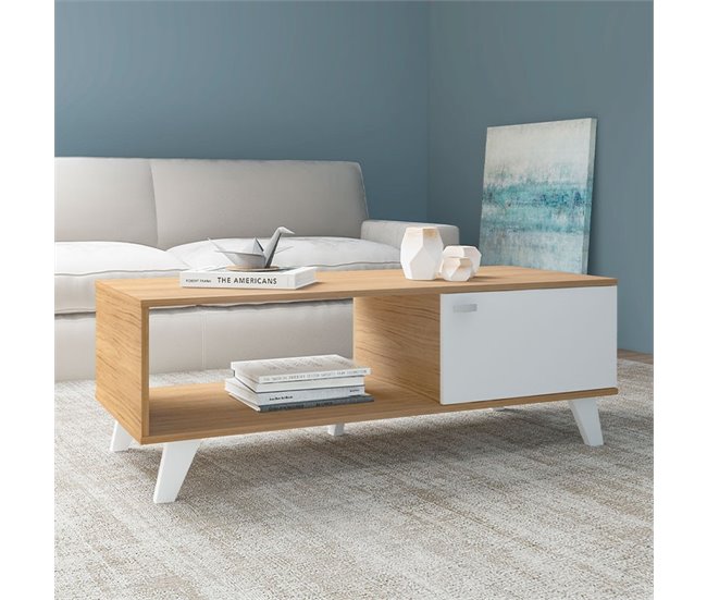 Mesa de Centro Rectangular - Modelo QUIATUR Natural/ Blanco