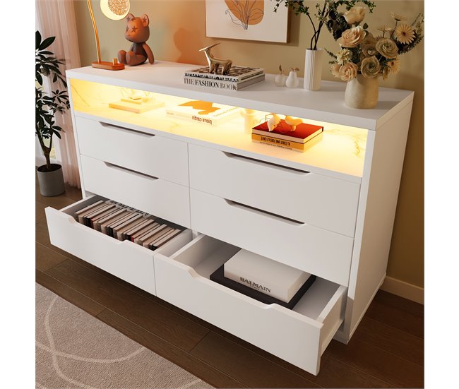 Cómoda de panel de partículas con 6 cajónes y 1 hueco Blanco