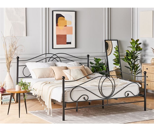 Beliani Cama Acero LYRA 182x209 Negro