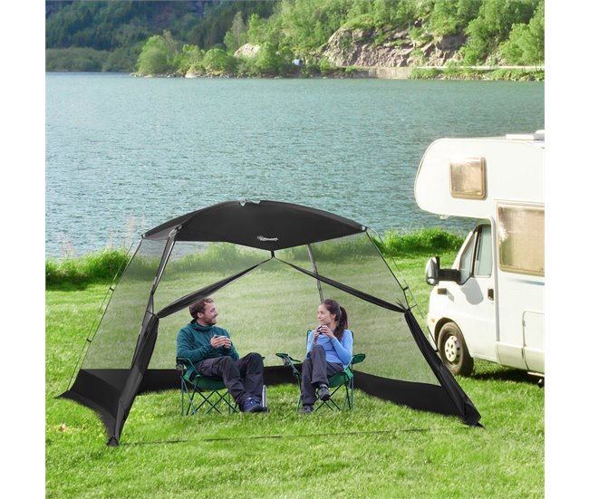 Carpa con Mosquiteras Poliéster, Textilene, Fibra Outsunny 300x300 Negro