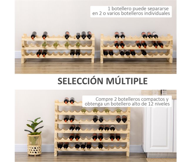 Botellero para Vino Madera de Abeto HOMCOM, hogar - cocina Marron