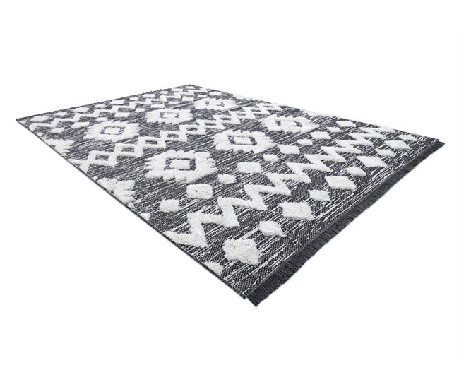 Alfombra ECO sisal BOHO MOROC Etno Zigzag 22319 franjas 117x170 Gris