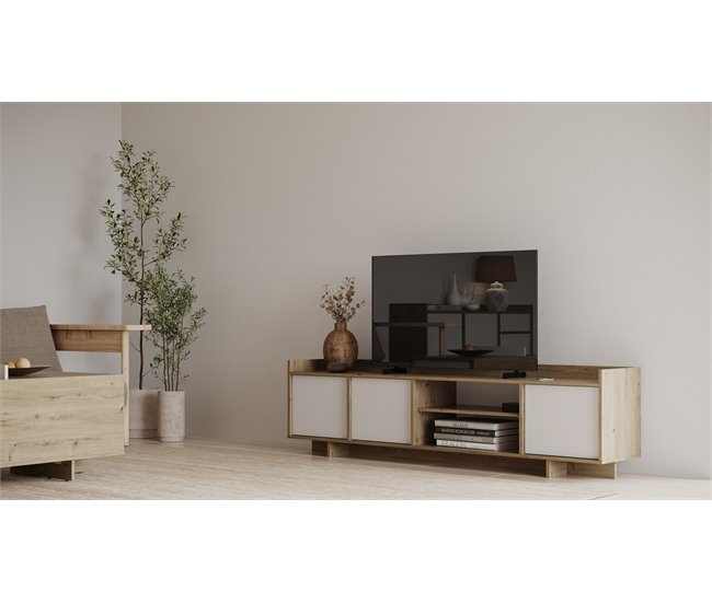 Mueble tv 180cm 3 puertas roble y blanco CLAP Roble
