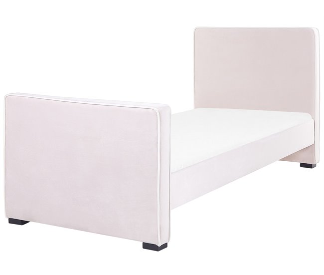 Beliani Cama con somier Terciopelo TEENIE Rosa Talco