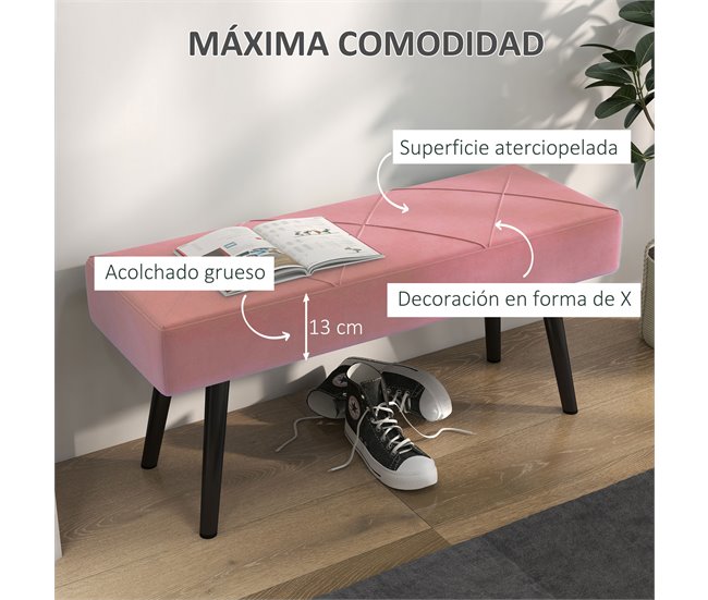 Banco de Cama Poliéster, Espuma HOMCOM Rosa