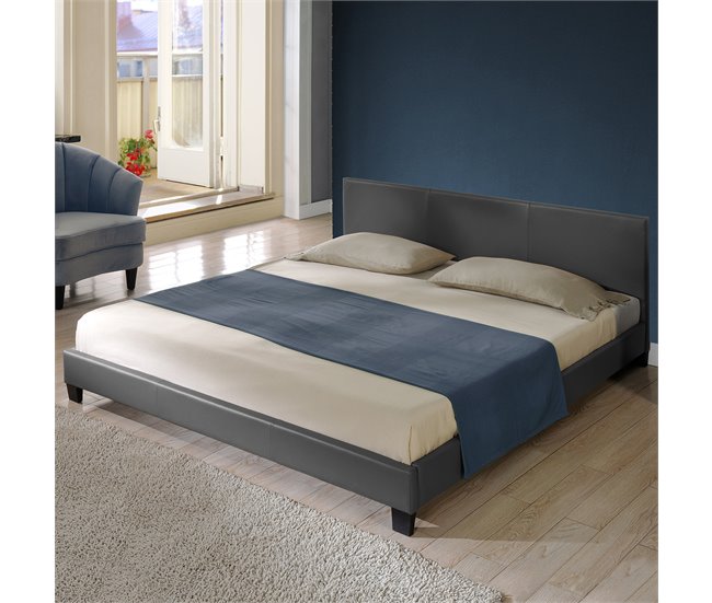 [Coruim] Cama de matrimonio Albacete tapizado en piel sintética 149x210 Blanco