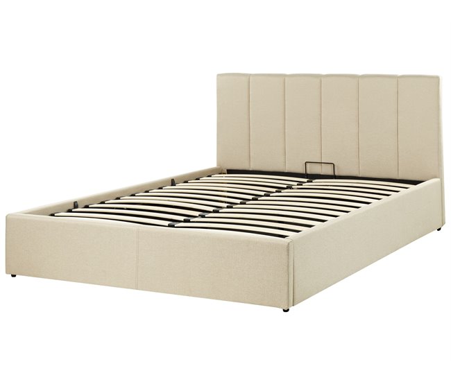 Beliani Cama con almacenaje Poliéster DREUX 151x214 Beige