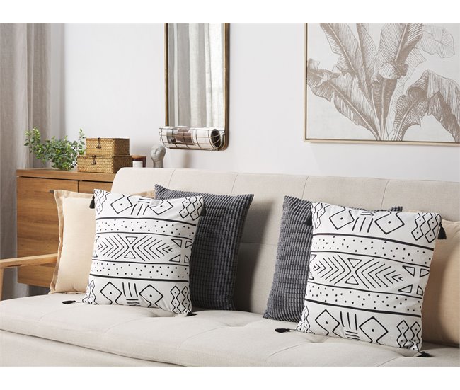 Beliani Cojín decorativo SCHEFFLERA 45x45 Blanco/ Negro
