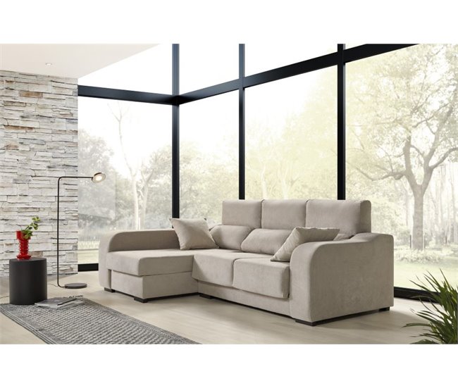Sofá Chaiselongue Zafiro 3 Plazas Tela Izquierda Beige