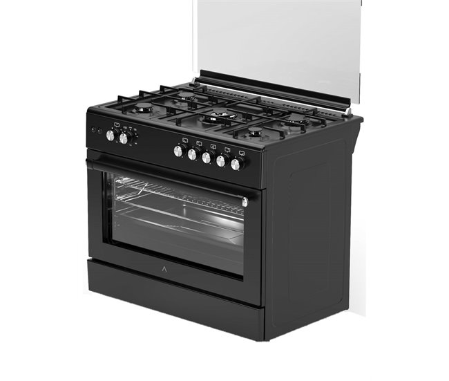 ALPHA Cocina de Gas VULCANO ELITE-90 Negro Mate. Encendido Automático, Wok, Ventilador y Temporizador. Negro