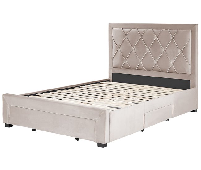 Beliani Cama con cajones Terciopelo LIEVIN 145x217 Beige