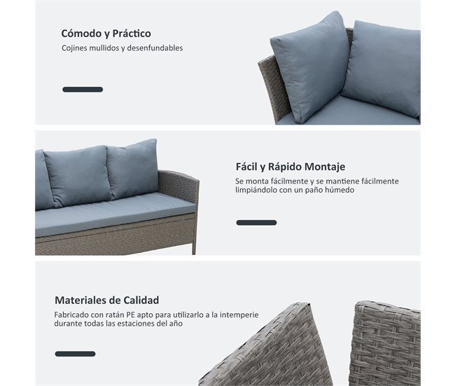 Conjunto 4 Piezas Muebles de Ratán Gris
