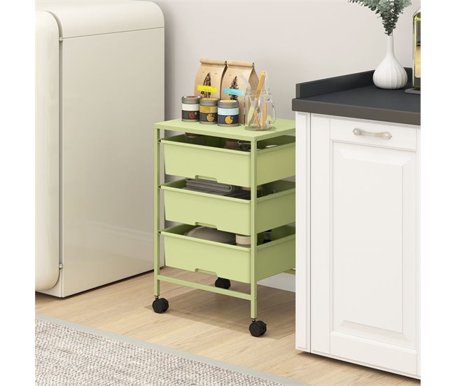 Carrito de Almacenamiento Acero, PP HOMCOM, hogar - cocina Verde