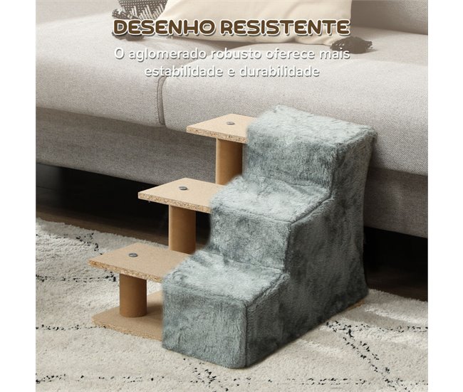 Escalera para Mascotas Melamina de Madera, Terciopelo PawHut Gris