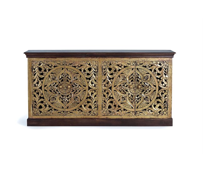 Aparador 4 puertas de madera de mango talladas a mano Marron
