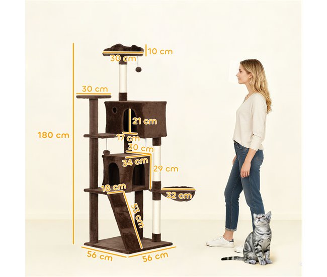 Árbol para Gatos Aglomerado de Madera, Felpa PawHut Marron