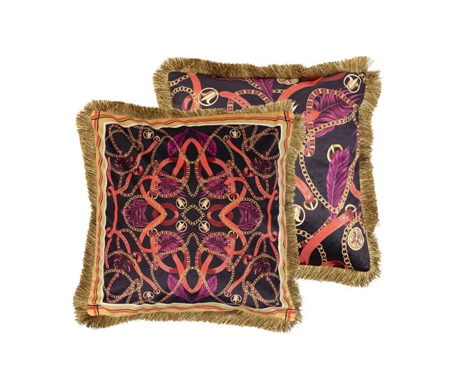 Cojin Velvet Relleno Plumas Con Flecos Multicolor