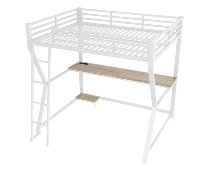 Cama alta para niños 145x204 Blanco/ Madera