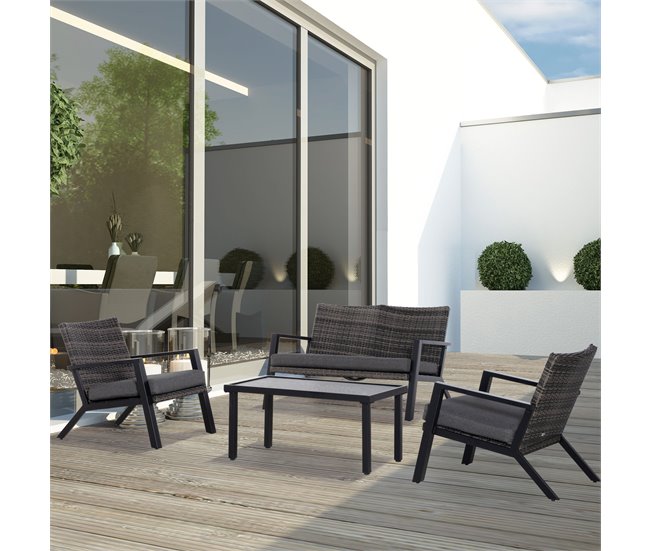 Muebles de Ratán Ratán PE, Poliéster, Espuma, Metal Outsunny Negro