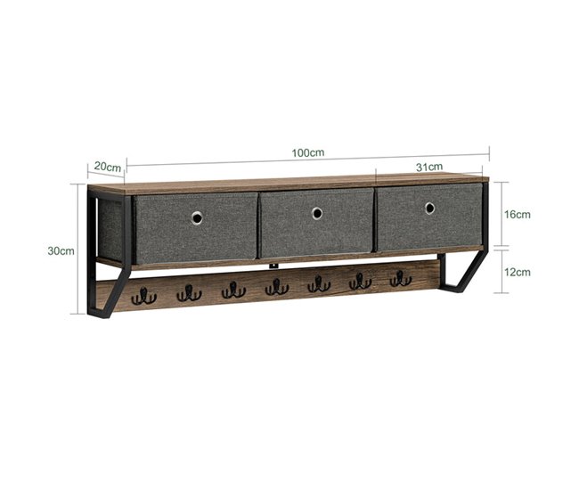 Perchero de Pared para Pasillo Estilo iIndustrial FHK26-N SoBuy Marron