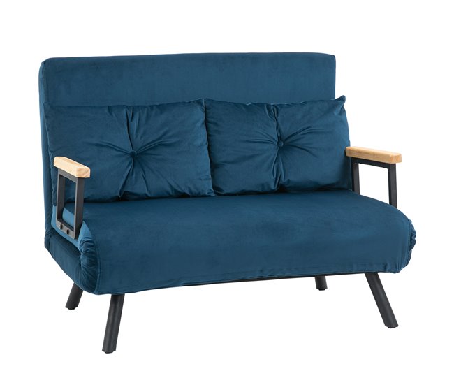 Sofá Cama Acero, Espuma, Poliéster, Madera de Caucho HOMCOM Azul