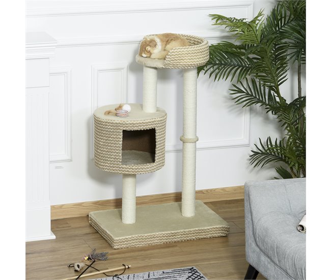 Árbol para gatos Aglomerado, Felpa, Yute PawHut Multicolor