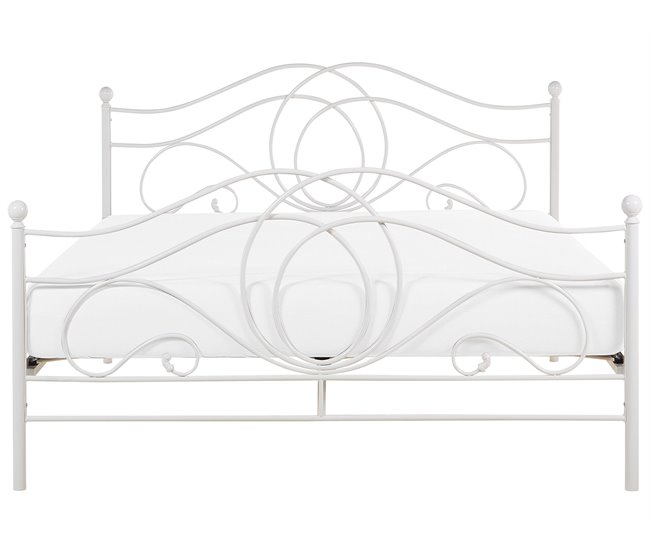 Beliani Cama con somier Metal LYRA 162x209 Blanco