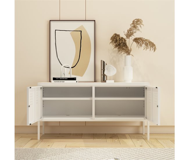 Mueble de salón Pyhtää con 2 puertas acero 118 Blanco